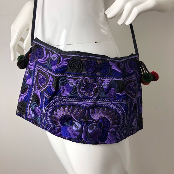 Embroidered purple Boho across body Bag or Clutch - Picture 5 of 7